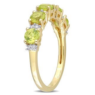 Peridot and White Lab-Created Sapphire Duo Five Stone Alternating Stackable Band in Sterling Silver with Yellow Rhodium