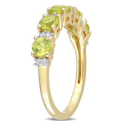 Peridot and White Lab-Created Sapphire Duo Five Stone Alternating Stackable Band in Sterling Silver with Yellow Rhodium