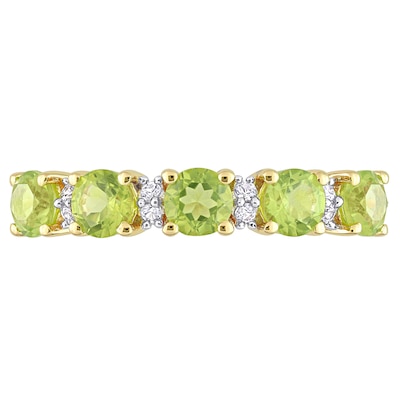 Peridot and White Lab-Created Sapphire Duo Five Stone Alternating Stackable Band in Sterling Silver with Yellow Rhodium