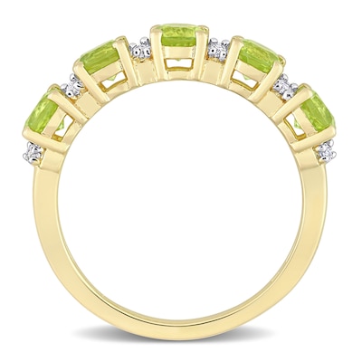 Peridot and White Lab-Created Sapphire Duo Five Stone Alternating Stackable Band in Sterling Silver with Yellow Rhodium