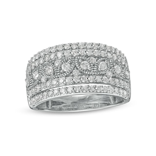 0.95 CT. T.W. Diamond Multi-Row Leaf Anniversary Band in Sterling Silver