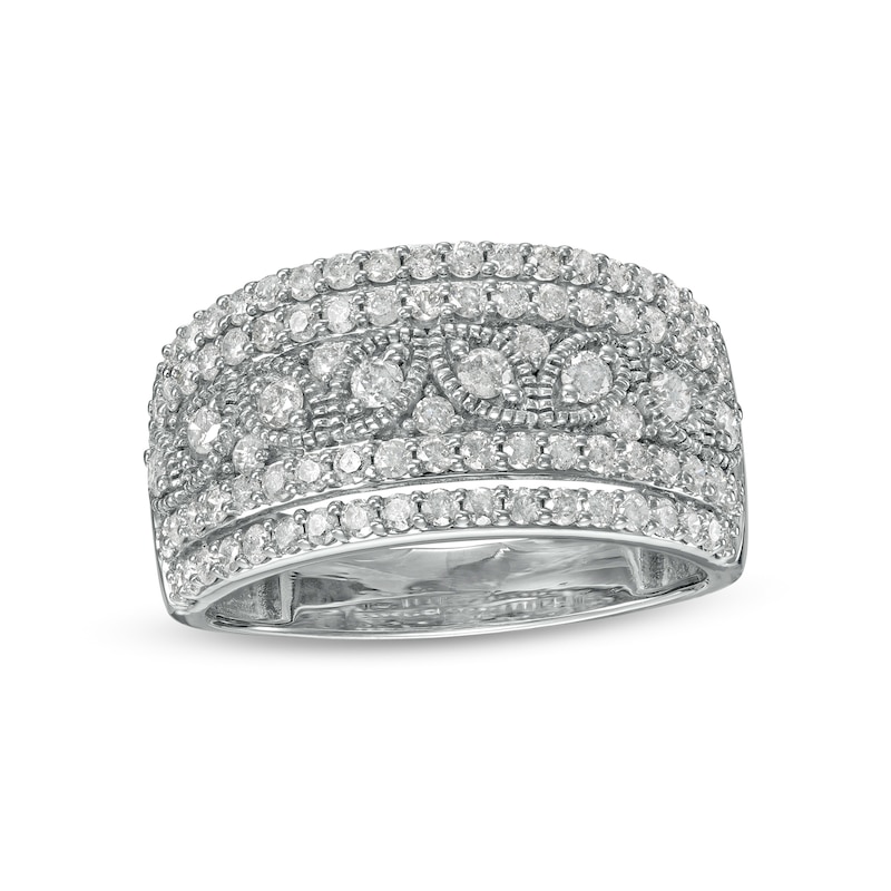 0.95 CT. T.W. Diamond Multi-Row Leaf Anniversary Band in Sterling Silver|Peoples Jewellers