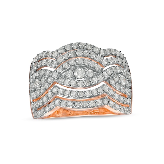 1.23 CT. T.W. Diamond Twist Multi-Row Anniversary Band in 10K Rose Gold