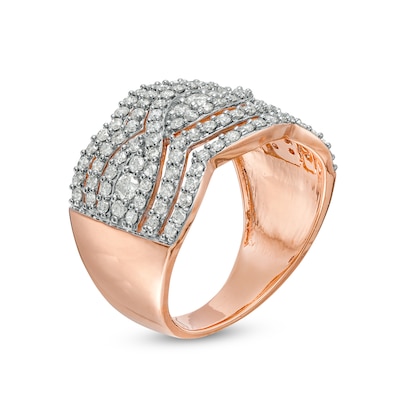 1.23 CT. T.W. Diamond Twist Multi-Row Anniversary Band in 10K Rose Gold