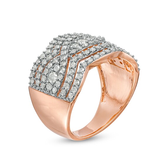 1.23 CT. T.W. Diamond Twist Multi-Row Anniversary Band in 10K Rose Gold