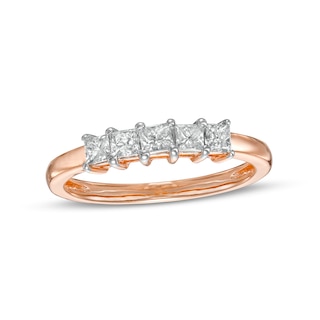 0.45 CT. T.W. Princess-Cut Diamond Five Stone Anniversary Band in 10K Rose Gold