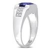 Thumbnail Image 1 of Men's 8.0mm Square Blue and White Lab-Created Sapphire Drop Side Accent Signet Ring in 10K White Gold