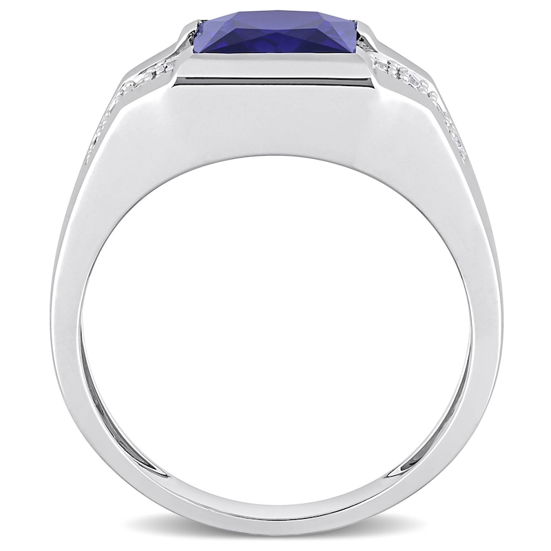 Men's 8.0mm Square Blue and White Lab-Created Sapphire Drop Side Accent Signet Ring in 10K White Gold|Peoples Jewellers