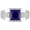 Thumbnail Image 3 of Men's 8.0mm Square Blue and White Lab-Created Sapphire Drop Side Accent Signet Ring in 10K White Gold