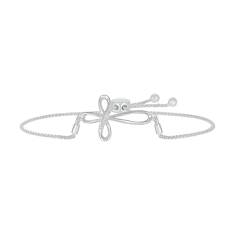 Diamond Accent Loop Cross Bolo Bracelet in Sterling Silver – 9.5"|Peoples Jewellers