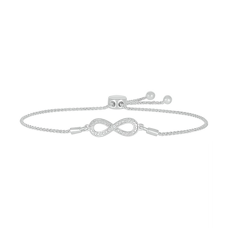 Diamond Accent Infinity Loop Bolo Bracelet in Sterling Silver – 9.5"