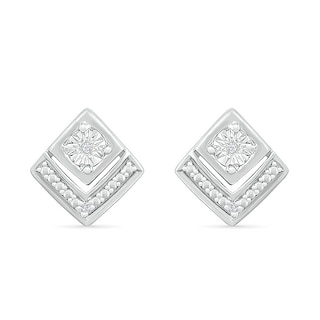 Diamond Accent Tilted Square Stud Earrings in Sterling Silver