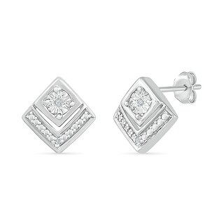 Diamond Accent Tilted Square Stud Earrings in Sterling Silver