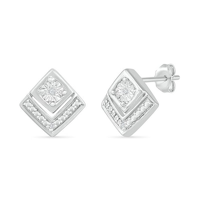 Diamond Accent Tilted Square Stud Earrings in Sterling Silver