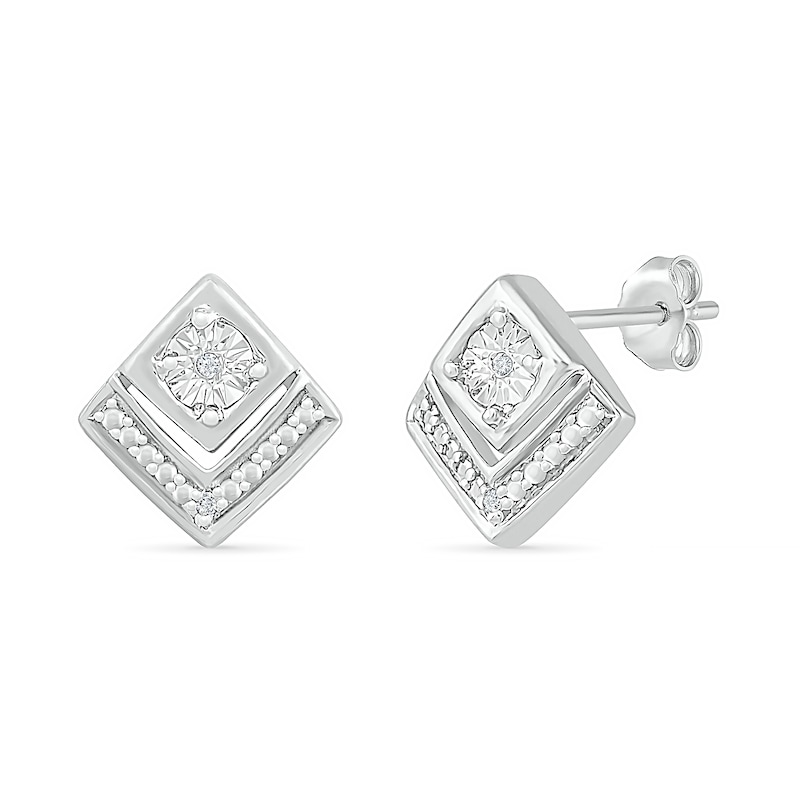 Diamond Accent Tilted Square Stud Earrings in Sterling Silver