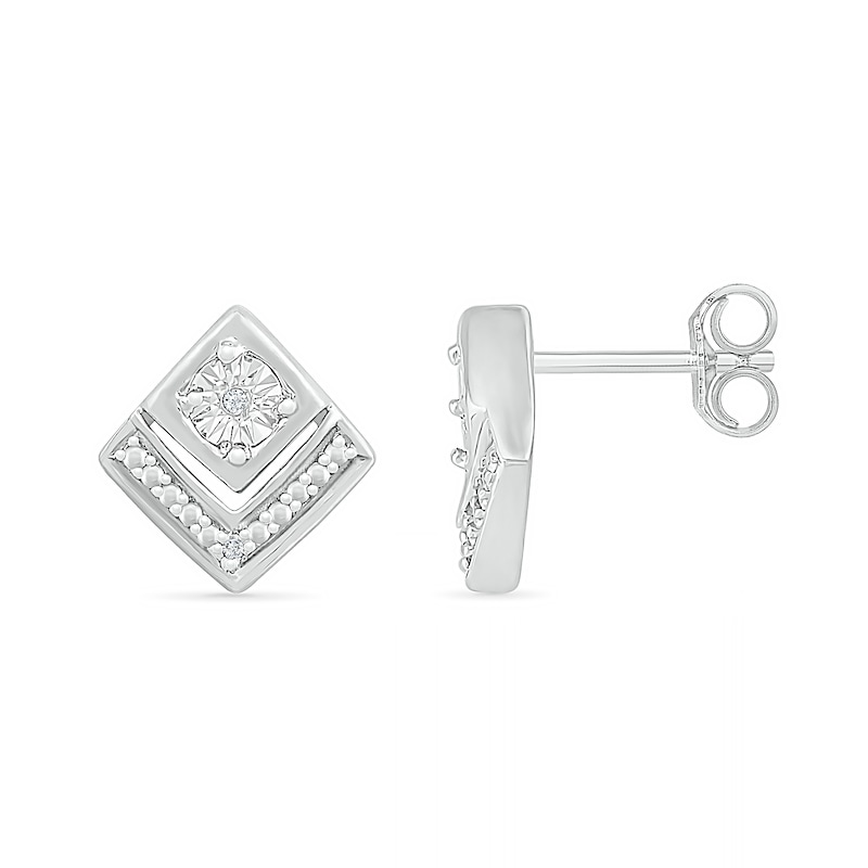 Diamond Accent Tilted Square Stud Earrings in Sterling Silver