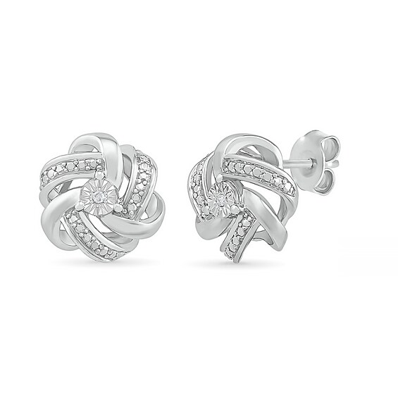 Diamond Accent Knot Stud Earrings in Sterling Silver