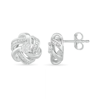 Diamond Accent Knot Stud Earrings in Sterling Silver