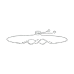 Diamond Accent Double Row Infinity Bolo Bracelet in Sterling Silver – 9.5&quot;