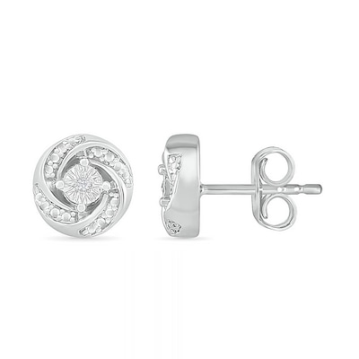 Diamond Accent Spiral Stud Earrings in Sterling Silver