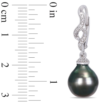 Baroque Black Tahitian Cultured Pearl and 0.05 CT. T.W. Diamond Cascading Flame Drop Earrings in Sterling Silver