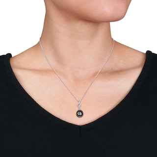 Baroque Black Tahitian Cultured Pearl and Diamond Accent Cascading Flame Drop Pendant in Sterling Silver