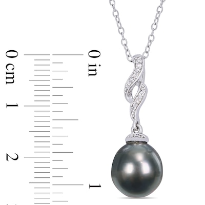 Baroque Black Tahitian Cultured Pearl and Diamond Accent Cascading Flame Drop Pendant in Sterling Silver