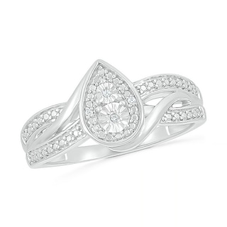 Composite Pear-Shaped Diamond Accent Crossover Twist Shank Ring in Sterling Silver