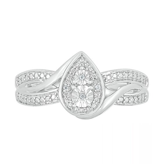 Composite Pear-Shaped Diamond Accent Crossover Twist Shank Ring in Sterling Silver