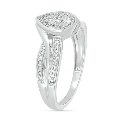 Composite Pear-Shaped Diamond Accent Crossover Twist Shank Ring in Sterling Silver