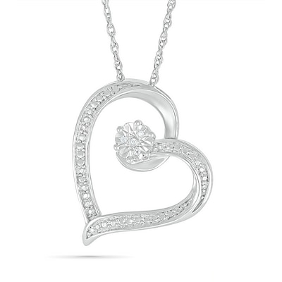 Diamond Accent Tilted Heart Pendant in Sterling Silver