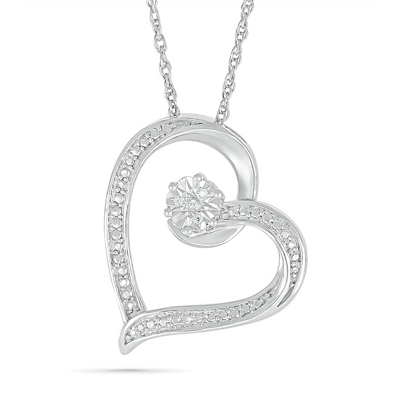 Diamond Accent Tilted Heart Pendant in Sterling Silver