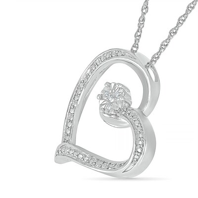 Diamond Accent Tilted Heart Pendant in Sterling Silver