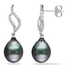 9.0-9.5mm Baroque Black Tahitian Cultured Pearl and 0.11 CT. T.W. Diamond Open Flame Drop Earrings in 10K White Gold