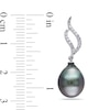 9.0-9.5mm Baroque Black Tahitian Cultured Pearl and 0.11 CT. T.W. Diamond Open Flame Drop Earrings in 10K White Gold