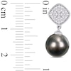 Thumbnail Image 2 of Black Tahitian Cultured Pearl and 0.09 CT. T.W. Cushion-Shaped Multi-Diamond Beaded Drop Earrings in 10K White Gold