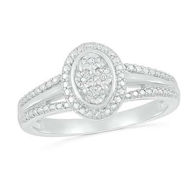 Composite Oval Diamond Accent Split Shank Ring in Sterling Silver