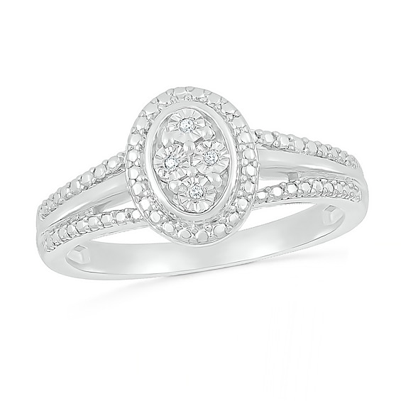 Composite Oval Diamond Accent Split Shank Ring in Sterling Silver