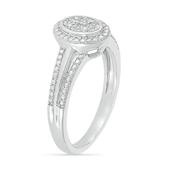 Composite Oval Diamond Accent Split Shank Ring in Sterling Silver