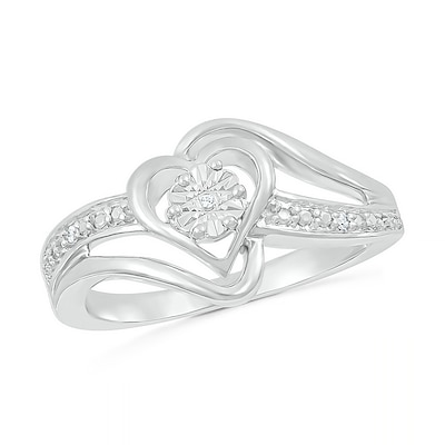 Diamond Accent Heart Split Shank Bypass Ring in Sterling Silver