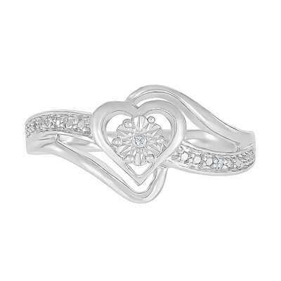 Diamond Accent Heart Split Shank Bypass Ring in Sterling Silver