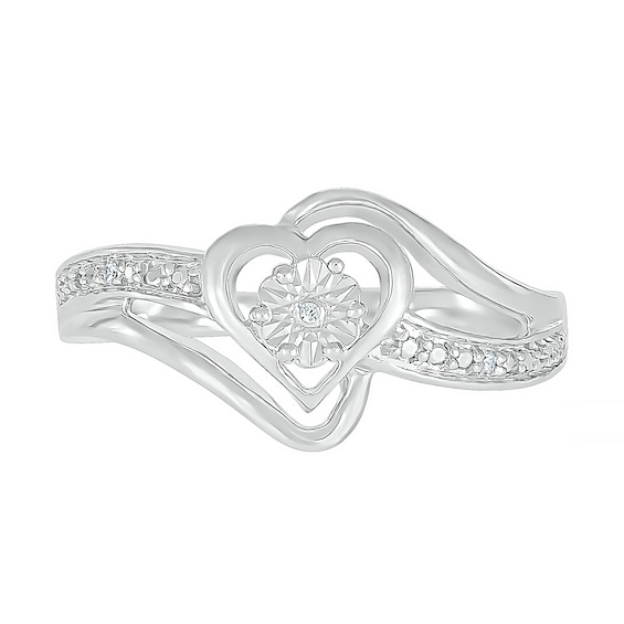 Diamond Accent Heart Split Shank Bypass Ring in Sterling Silver