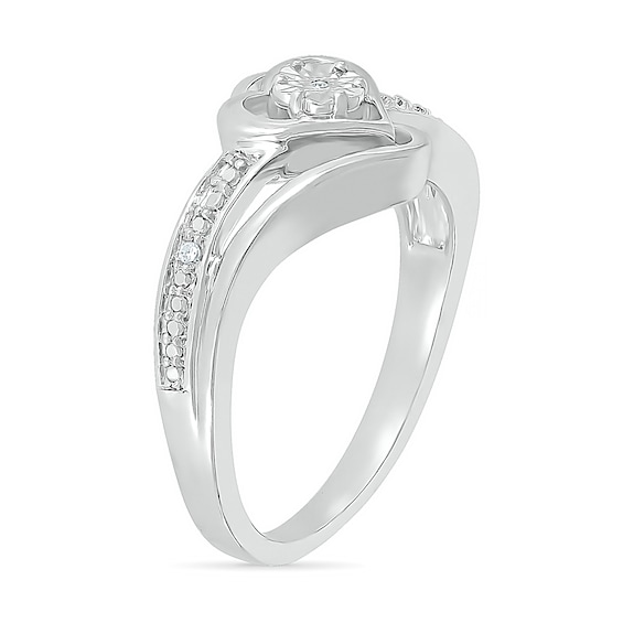 Diamond Accent Heart Split Shank Bypass Ring in Sterling Silver