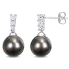 Thumbnail Image 0 of Baroque Black Tahitian Cultured Pearl and 0.27 CT. T.W. Diamond Graduated Three Stone Drop Earrings in 10K White Gold