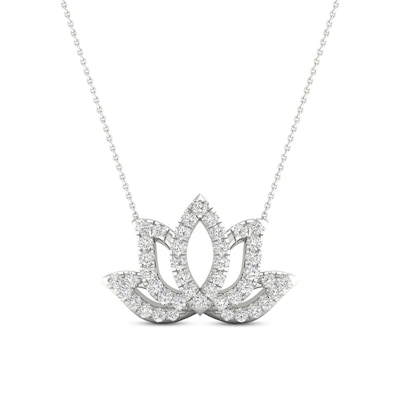 By Women for Women 0.10 CT. T.W. Diamond Lotus Flower Necklace in Sterling Silver