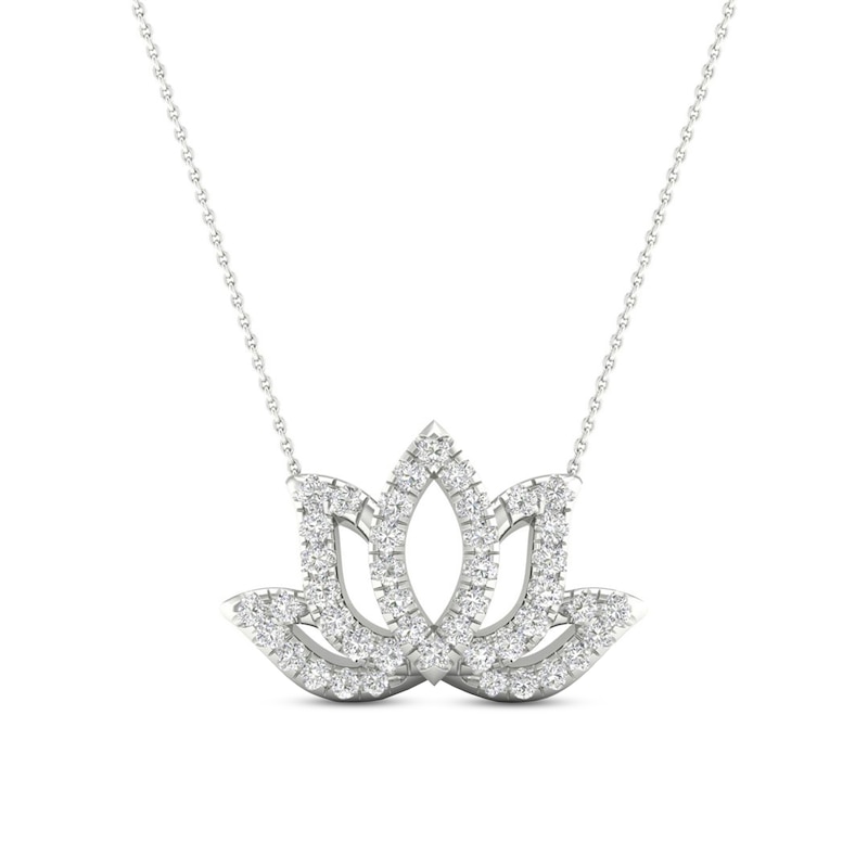 By Women for Women 0.10 CT. T.W. Diamond Lotus Flower Necklace in Sterling Silver|Peoples Jewellers