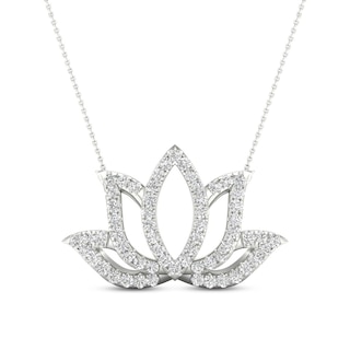 By Women for Women 0.25 CT. T.W. Diamond Lotus Flower Necklace in 10K White Gold