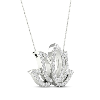 By Women for Women 0.25 CT. T.W. Diamond Lotus Flower Necklace in 10K White Gold