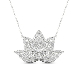 By Women for Women 0.33 CT. T.W. Diamond Lotus Flower Necklace in 10K White Gold