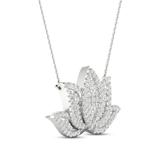 By Women for Women 0.33 CT. T.W. Diamond Lotus Flower Necklace in 10K White Gold